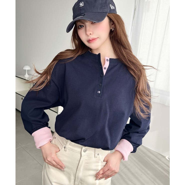 ヘンリーネックバイカラー配色リブロンT | moment+ | 詳細画像37 