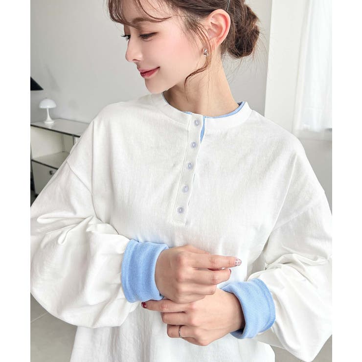 ヘンリーネックバイカラー配色リブロンT | moment+ | 詳細画像6 