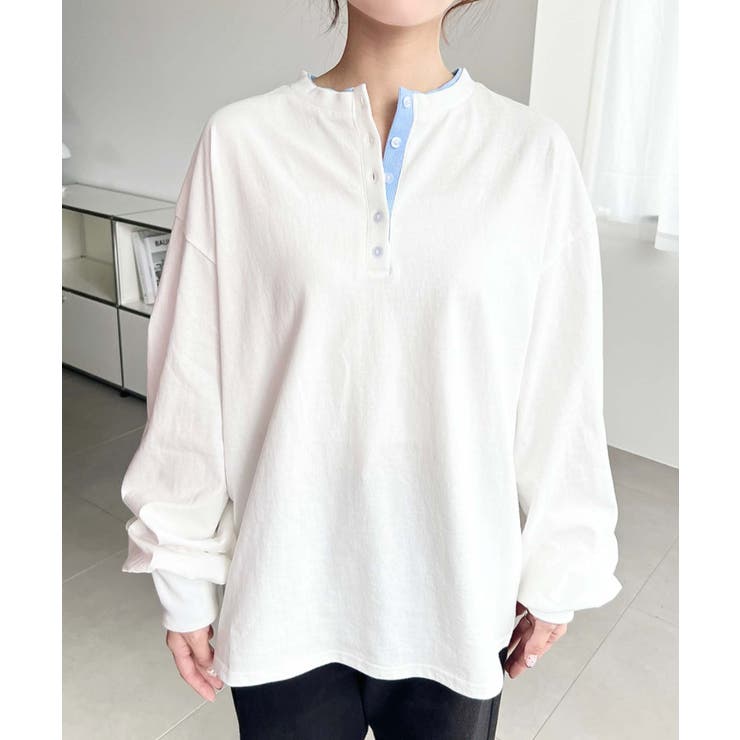 ヘンリーネックバイカラー配色リブロンT | moment+ | 詳細画像7 