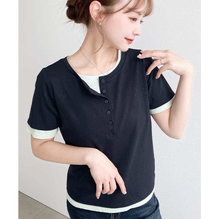 ヘンリーネックレイヤード半袖Tシャツ | moment+ | 詳細画像20 