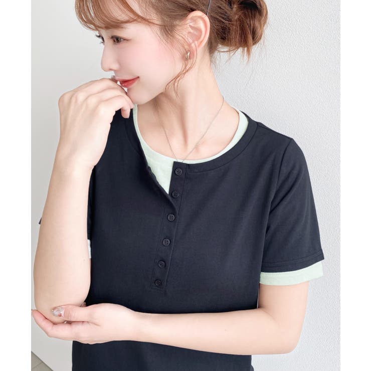 ヘンリーネックレイヤード半袖Tシャツ | moment+ | 詳細画像22 