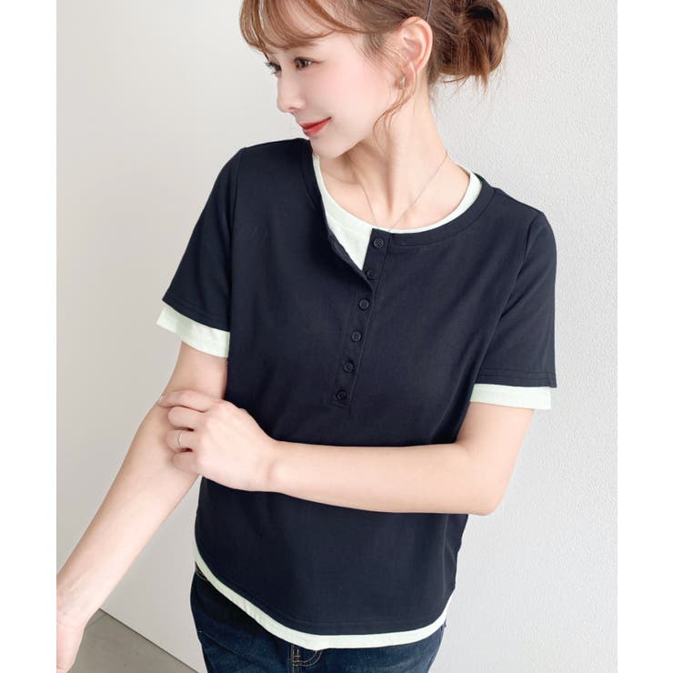 ヘンリーネックレイヤード半袖Tシャツ | moment+ | 詳細画像24 