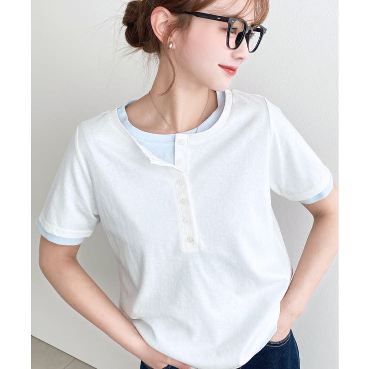 ヘンリーネックレイヤード半袖Tシャツ | moment+ | 詳細画像3 