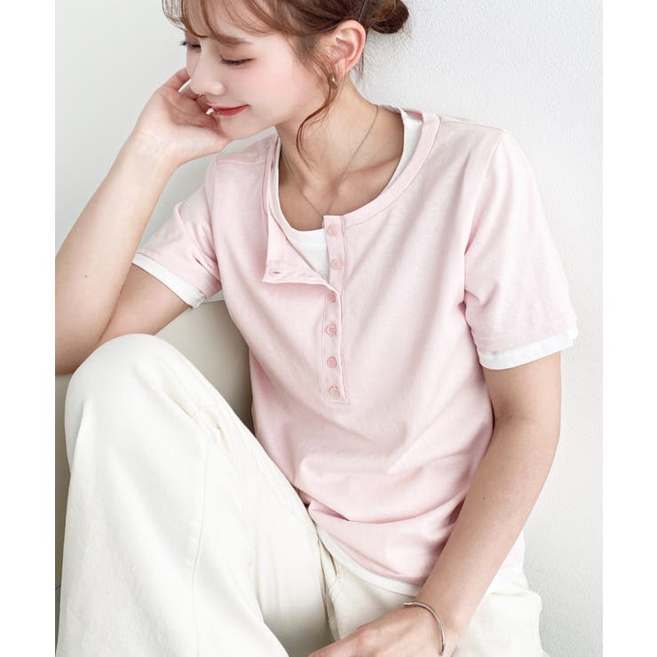 ヘンリーネックレイヤード半袖Tシャツ | moment+ | 詳細画像32 