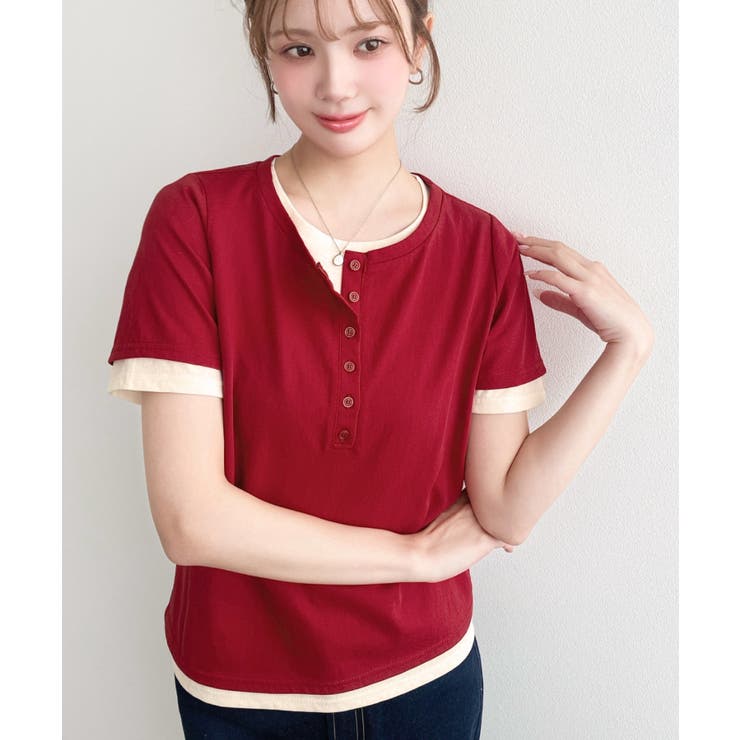ヘンリーネックレイヤード半袖Tシャツ | moment+ | 詳細画像34 