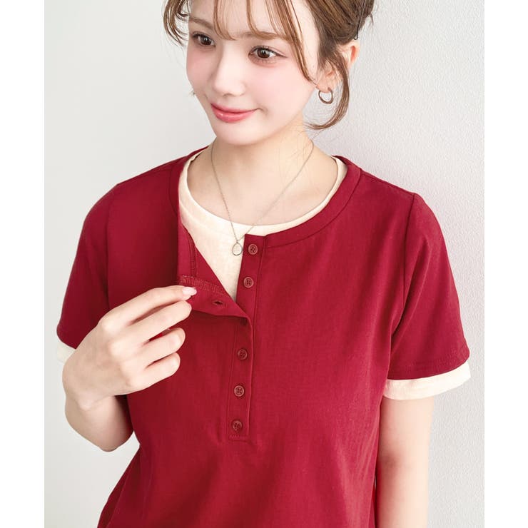 ヘンリーネックレイヤード半袖Tシャツ | moment+ | 詳細画像35 