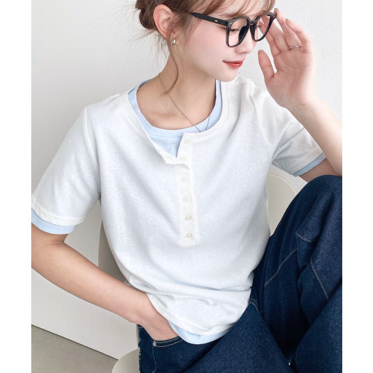 ヘンリーネックレイヤード半袖Tシャツ | moment+ | 詳細画像6 