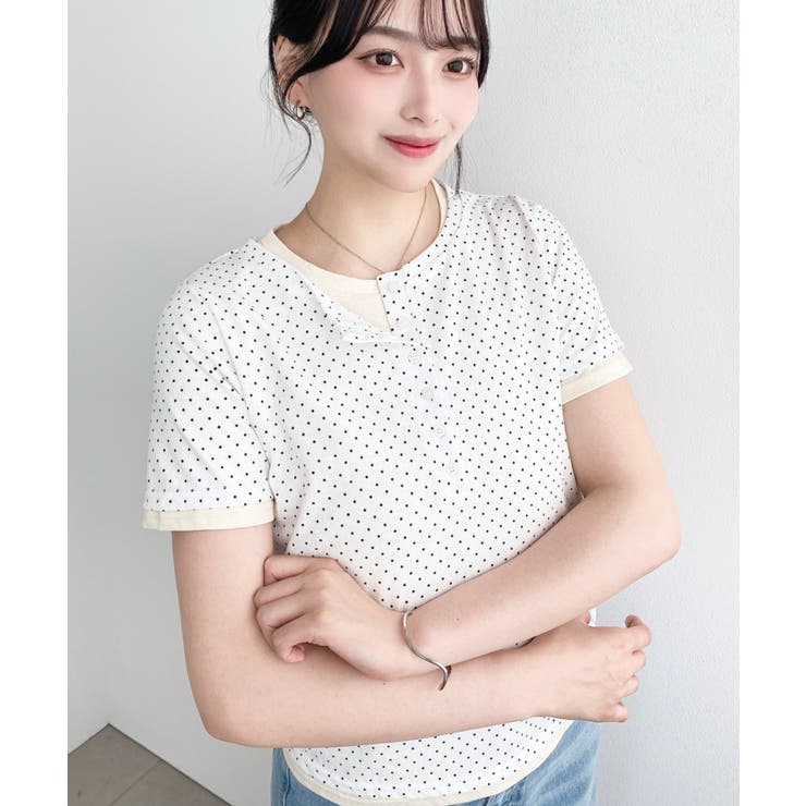 ホワイト系その他 | ヘンリーネックレイヤード半袖Tシャツ | moment+