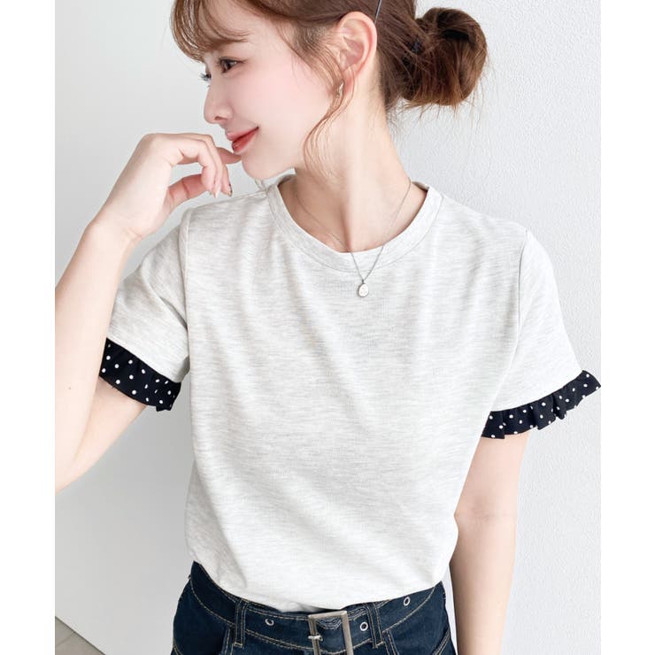 配色ドット袖口フリル半袖Tシャツ | moment+ | 詳細画像11 