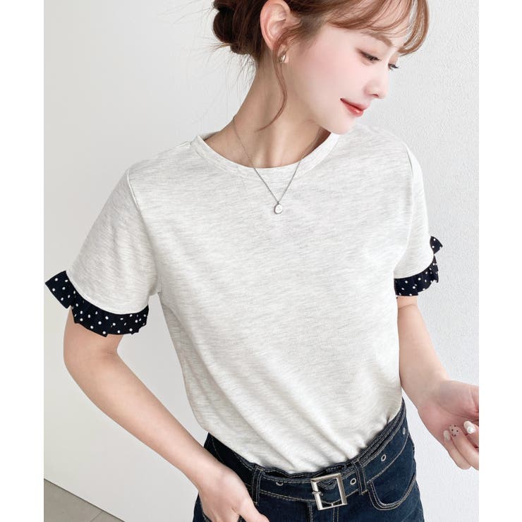 配色ドット袖口フリル半袖Tシャツ | moment+ | 詳細画像12 