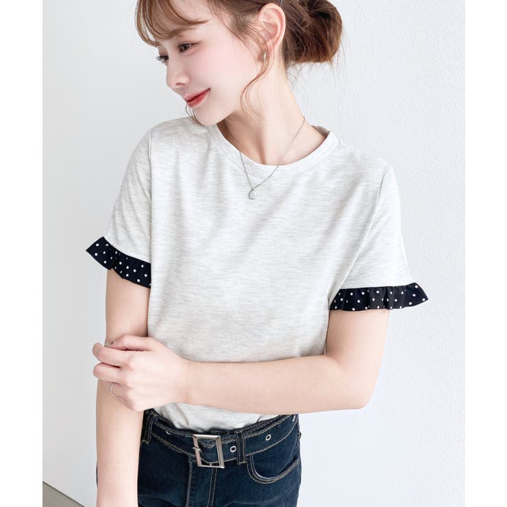 配色ドット袖口フリル半袖Tシャツ | moment+ | 詳細画像14 