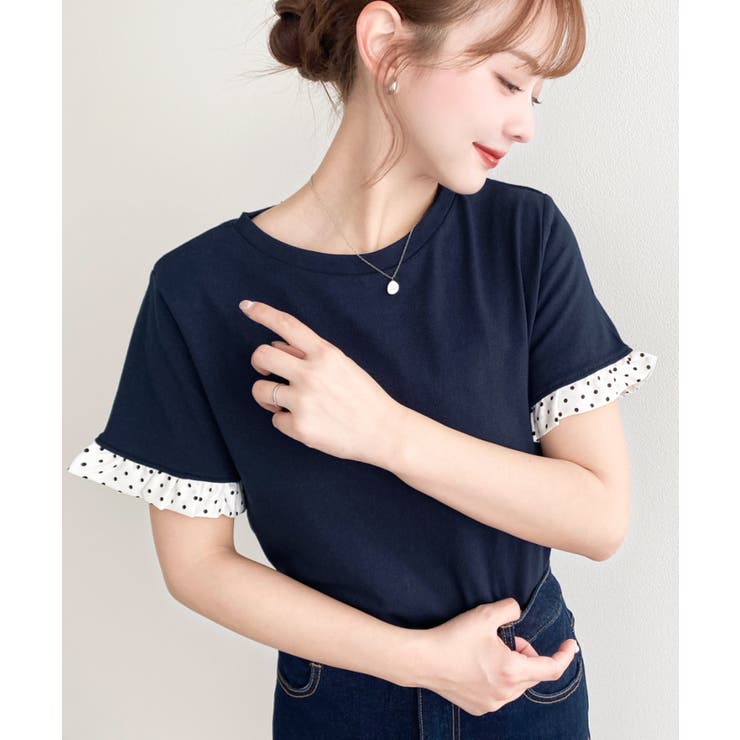 配色ドット袖口フリル半袖Tシャツ | moment+ | 詳細画像16 
