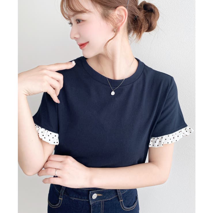 配色ドット袖口フリル半袖Tシャツ | moment+ | 詳細画像17 