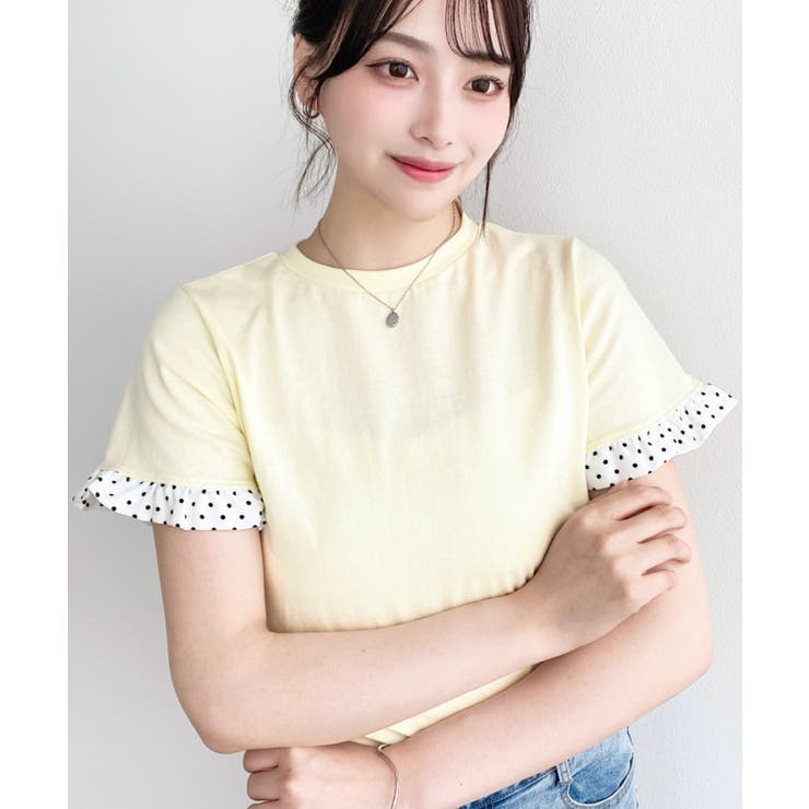 配色ドット袖口フリル半袖Tシャツ | moment+ | 詳細画像21 