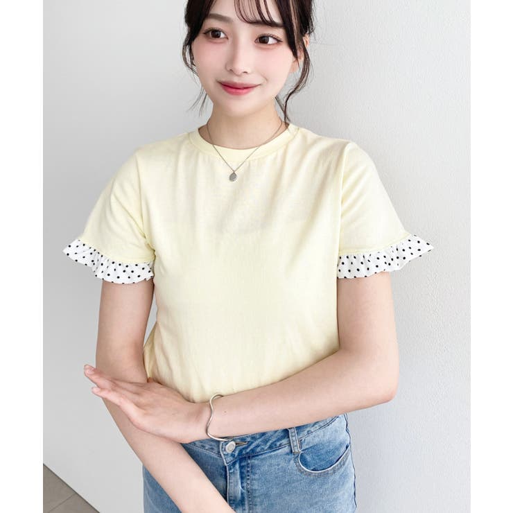 配色ドット袖口フリル半袖Tシャツ | moment+ | 詳細画像24 
