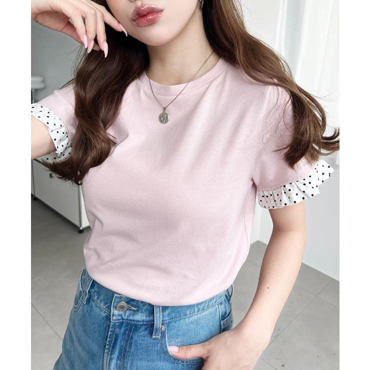 配色ドット袖口フリル半袖Tシャツ | moment+ | 詳細画像26 