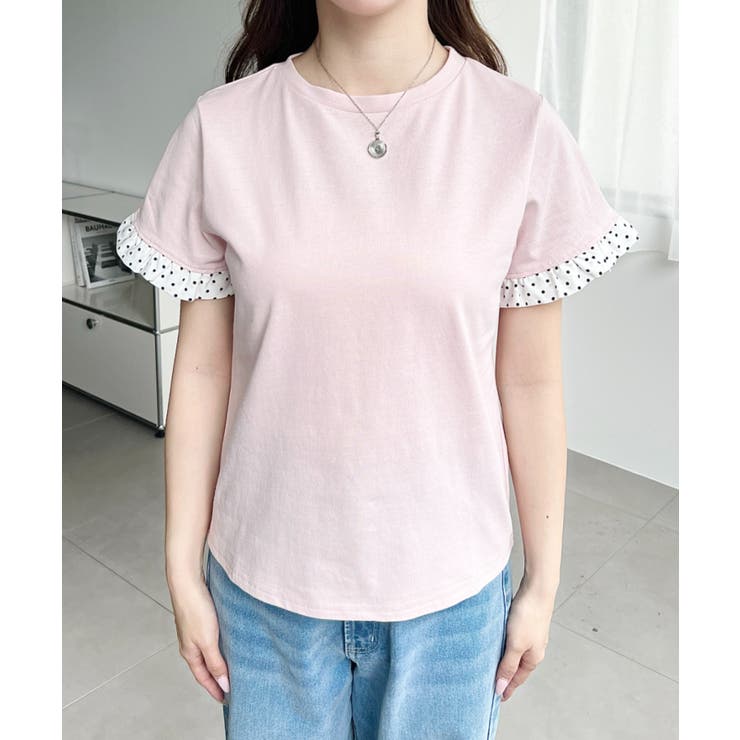 配色ドット袖口フリル半袖Tシャツ | moment+ | 詳細画像29 