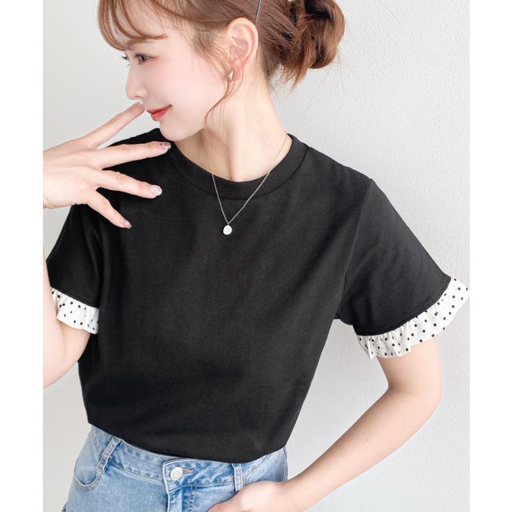 配色ドット袖口フリル半袖Tシャツ | moment+ | 詳細画像6 