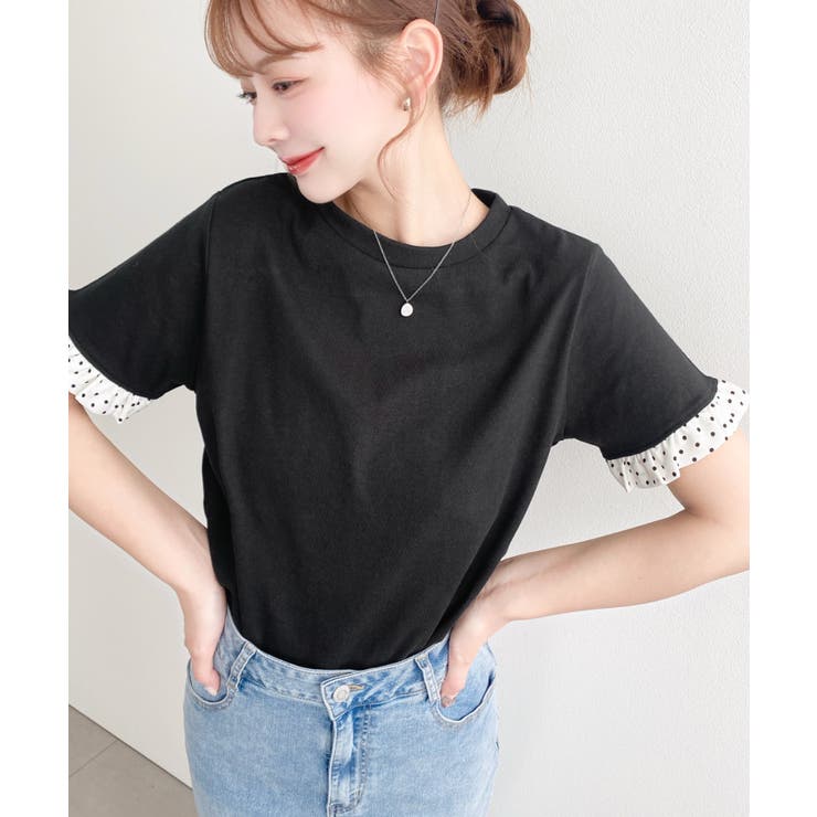 配色ドット袖口フリル半袖Tシャツ | moment+ | 詳細画像8 