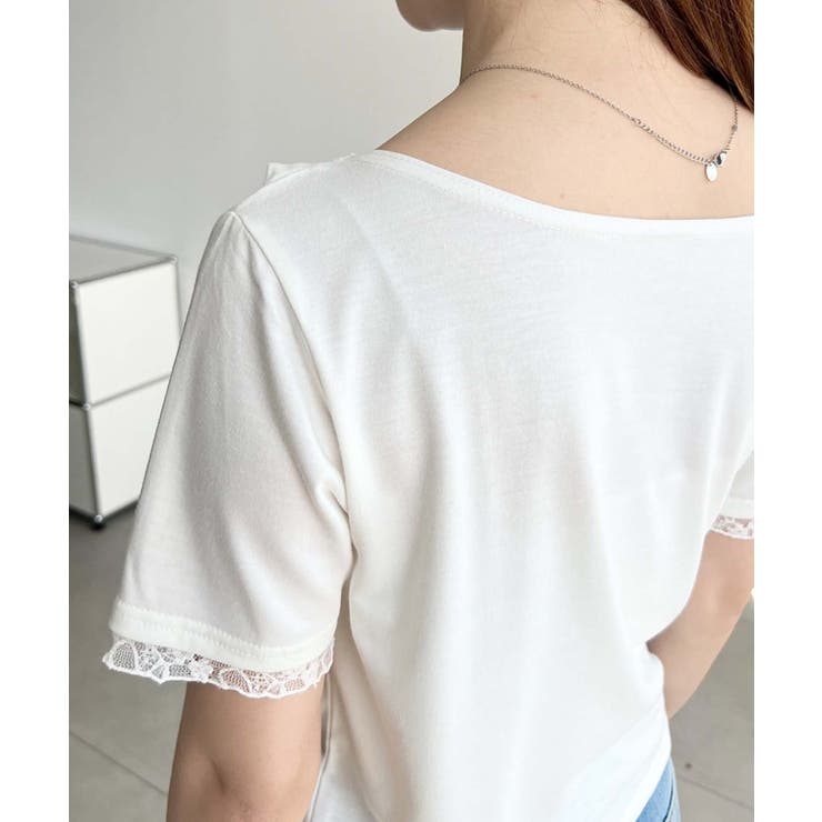 レースドッキングドレープ半袖Tシャツ | moment+ | 詳細画像10 