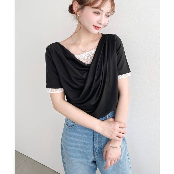 レースドッキングドレープ半袖Tシャツ | moment+ | 詳細画像21 
