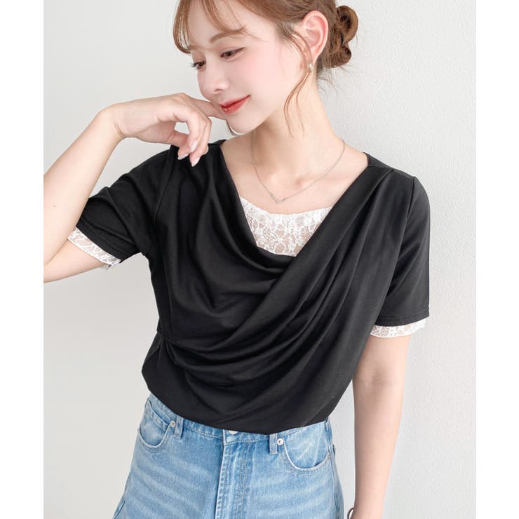 レースドッキングドレープ半袖Tシャツ | moment+ | 詳細画像22 