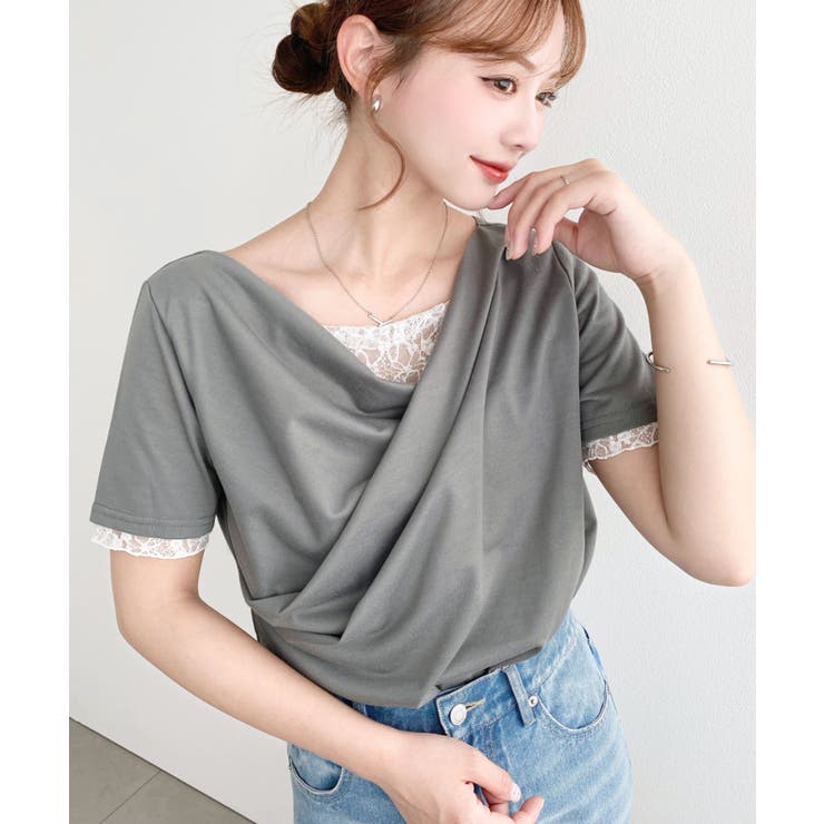 レースドッキングドレープ半袖Tシャツ | moment+ | 詳細画像24 