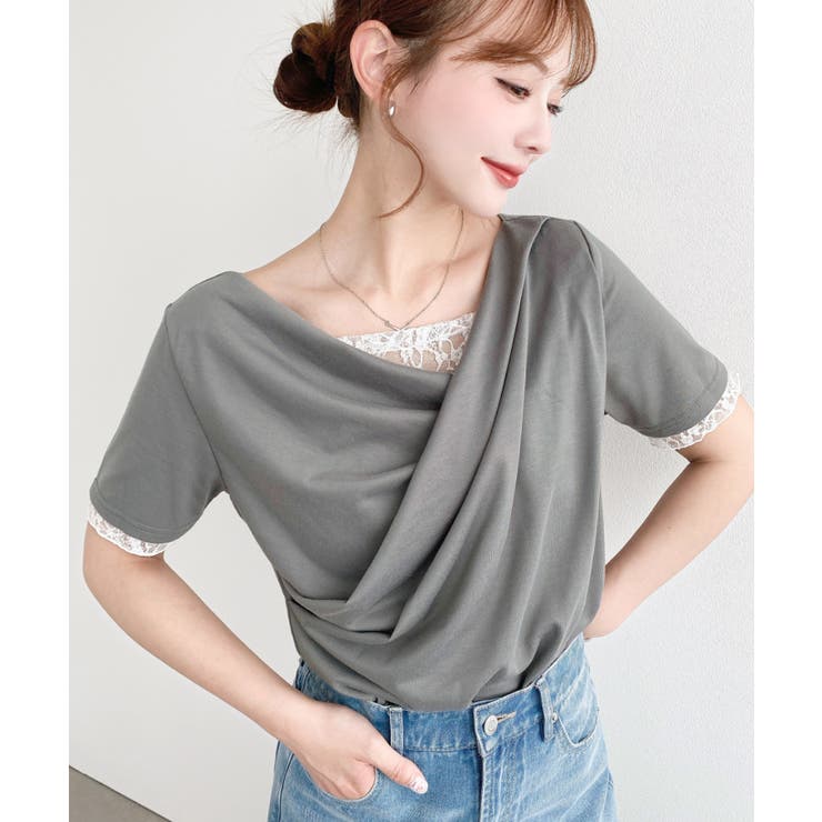 レースドッキングドレープ半袖Tシャツ | moment+ | 詳細画像25 