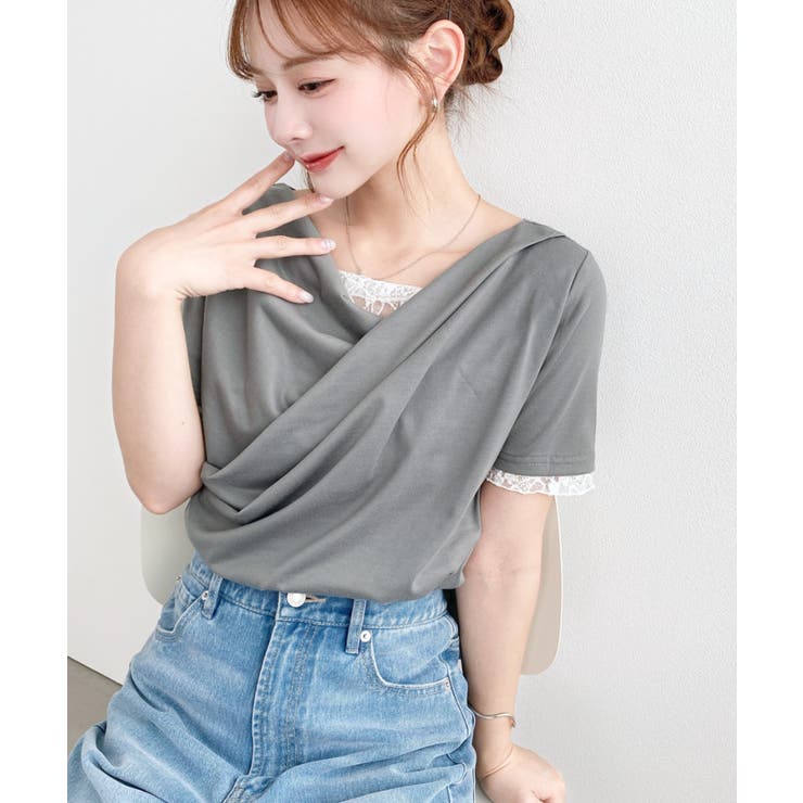 レースドッキングドレープ半袖Tシャツ | moment+ | 詳細画像26 