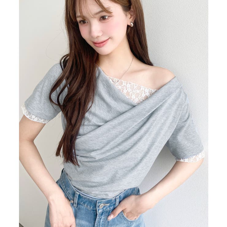 レースドッキングドレープ半袖Tシャツ | moment+ | 詳細画像29 