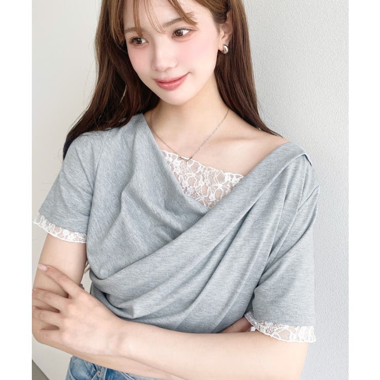 レースドッキングドレープ半袖Tシャツ | moment+ | 詳細画像31 