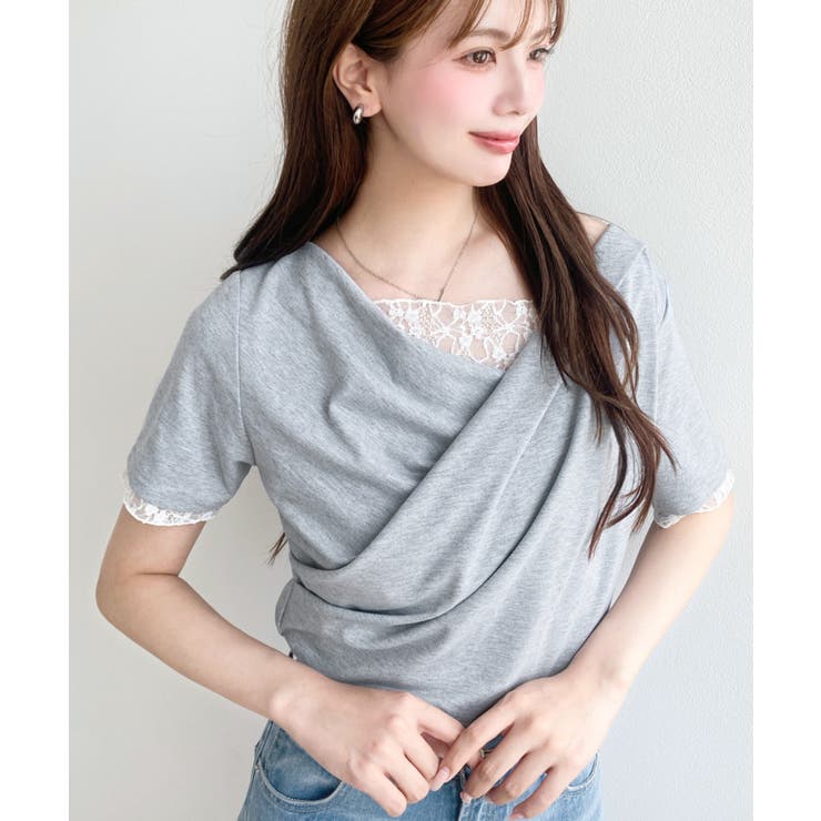 レースドッキングドレープ半袖Tシャツ | moment+ | 詳細画像33 