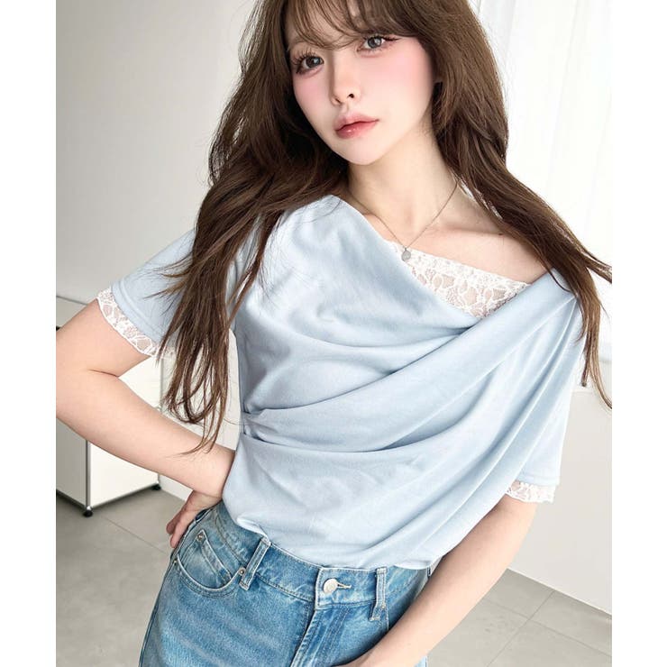 レースドッキングドレープ半袖Tシャツ | moment+ | 詳細画像34 