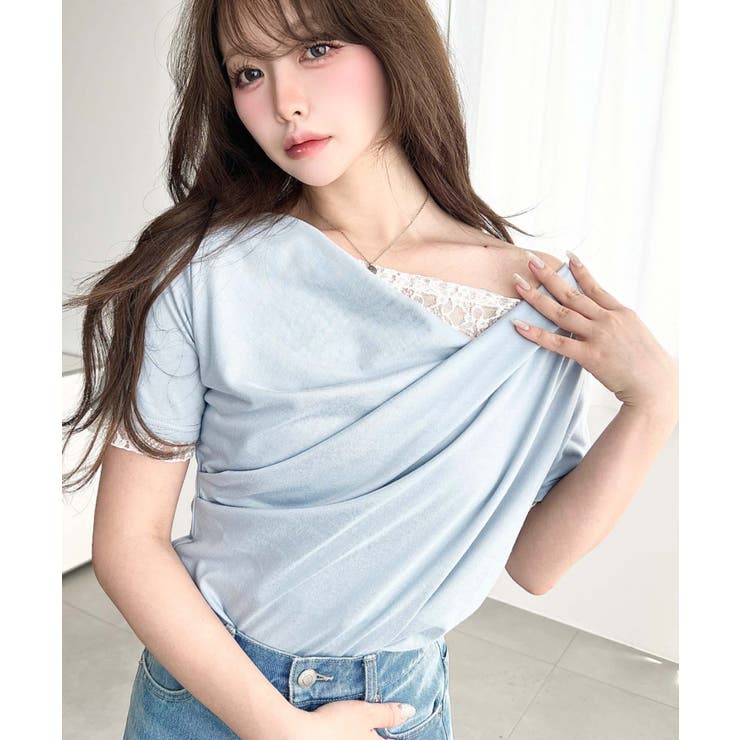 レースドッキングドレープ半袖Tシャツ | moment+ | 詳細画像35 