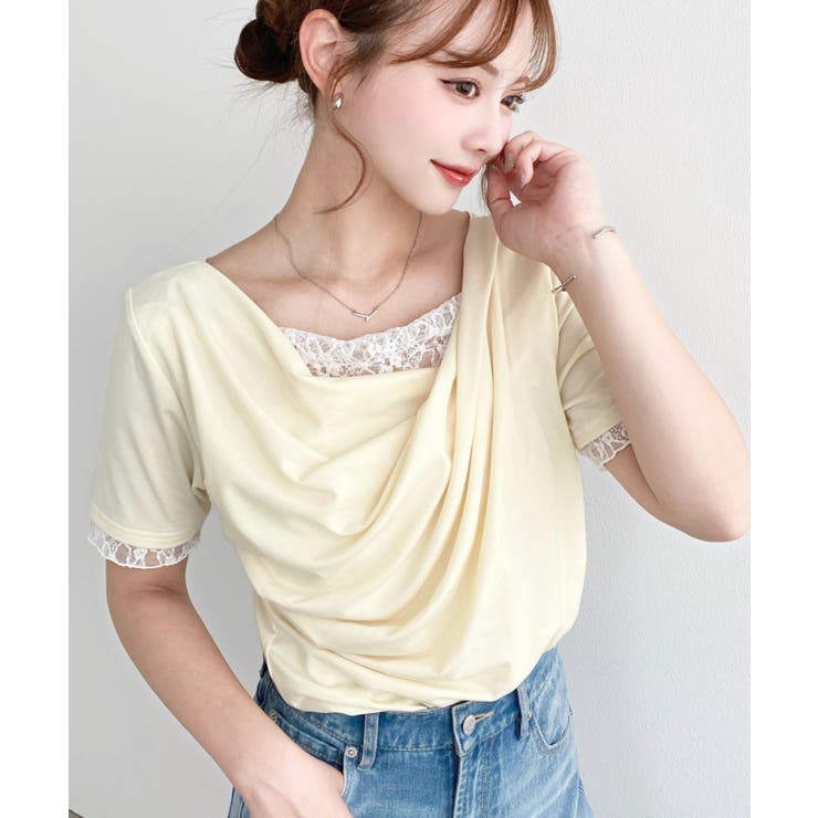 レースドッキングドレープ半袖Tシャツ | moment+ | 詳細画像39 