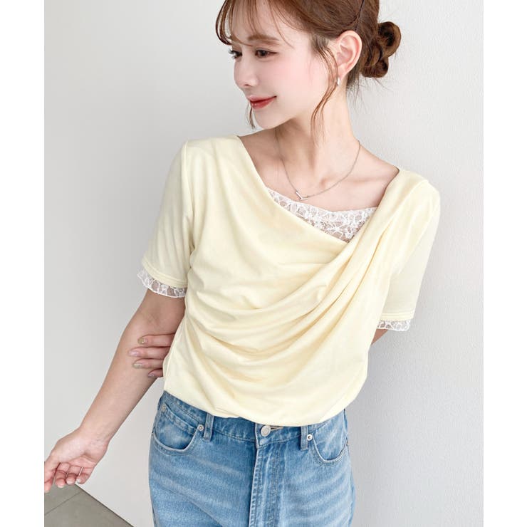 レースドッキングドレープ半袖Tシャツ | moment+ | 詳細画像40 