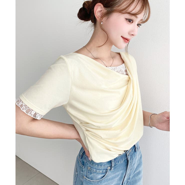 レースドッキングドレープ半袖Tシャツ | moment+ | 詳細画像42 