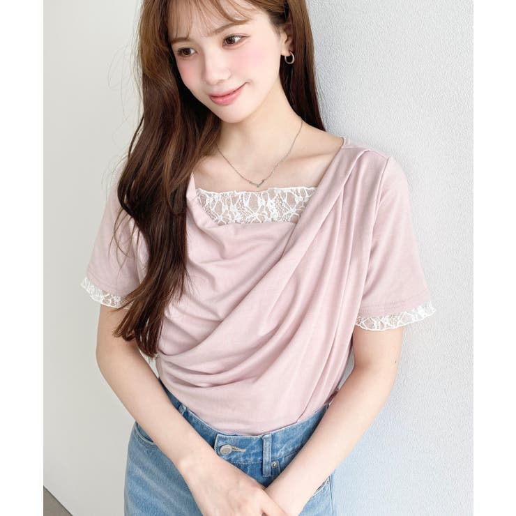 レースドッキングドレープ半袖Tシャツ | moment+ | 詳細画像44 