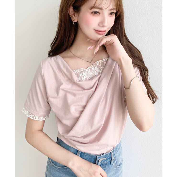 レースドッキングドレープ半袖Tシャツ | moment+ | 詳細画像45 