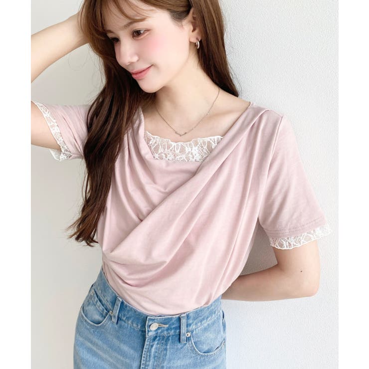 レースドッキングドレープ半袖Tシャツ | moment+ | 詳細画像46 