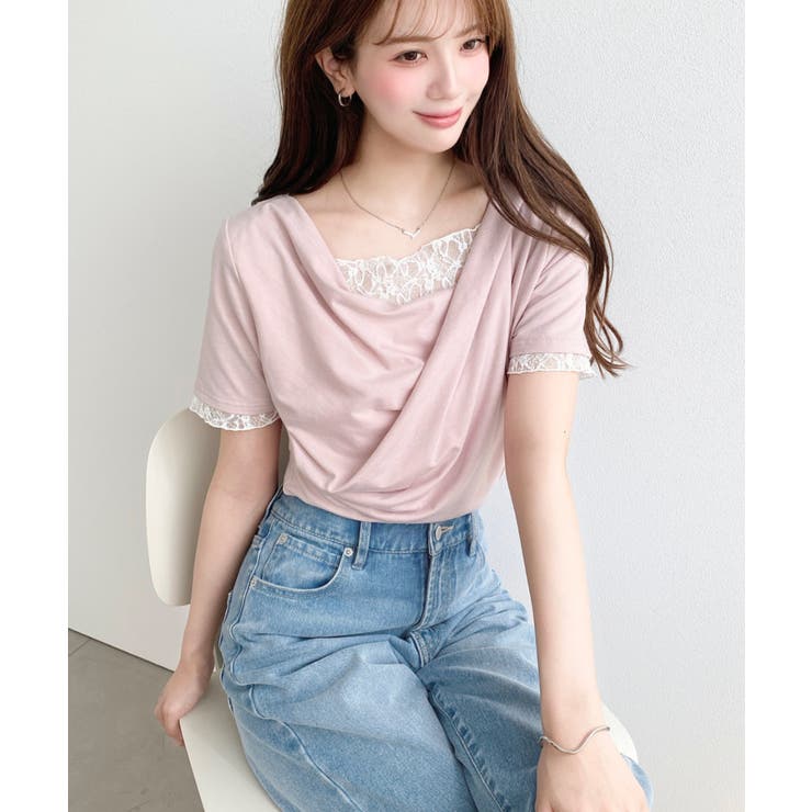 レースドッキングドレープ半袖Tシャツ | moment+ | 詳細画像48 
