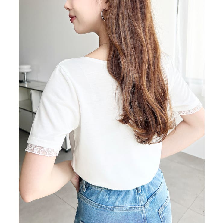 レースドッキングドレープ半袖Tシャツ | moment+ | 詳細画像5 