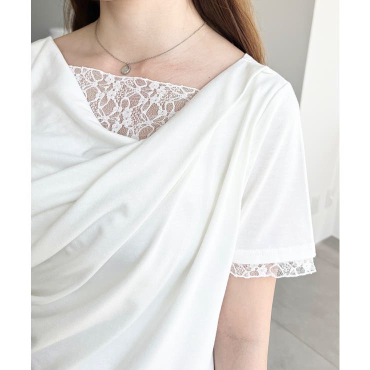 レースドッキングドレープ半袖Tシャツ | moment+ | 詳細画像8 