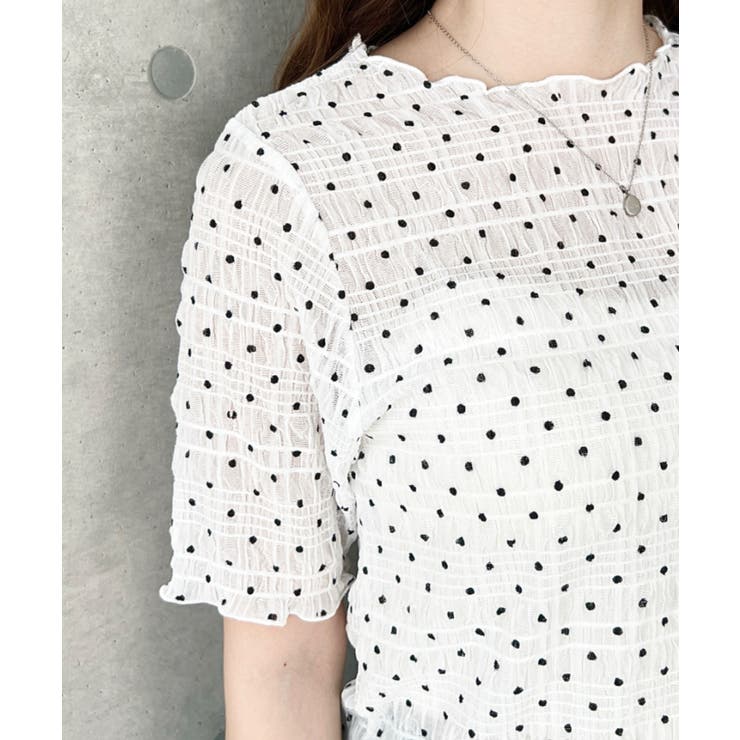 ドット柄半袖Tシャツ スモッキングレース | moment+ | 詳細画像10 