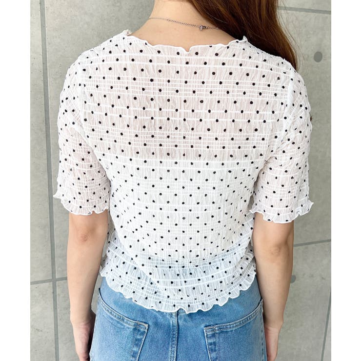 ドット柄半袖Tシャツ スモッキングレース | moment+ | 詳細画像12 