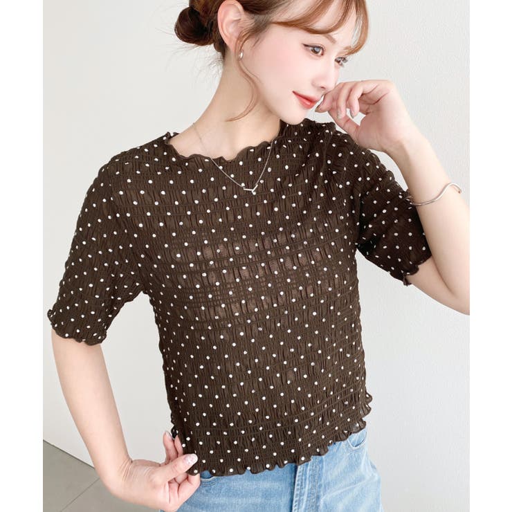 ドット柄半袖Tシャツ スモッキングレース | moment+ | 詳細画像18 