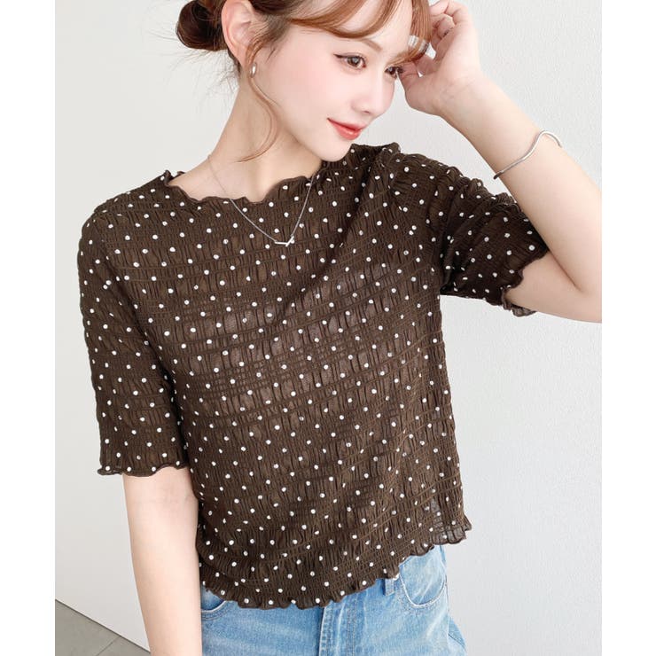 ドット柄半袖Tシャツ スモッキングレース | moment+ | 詳細画像20 