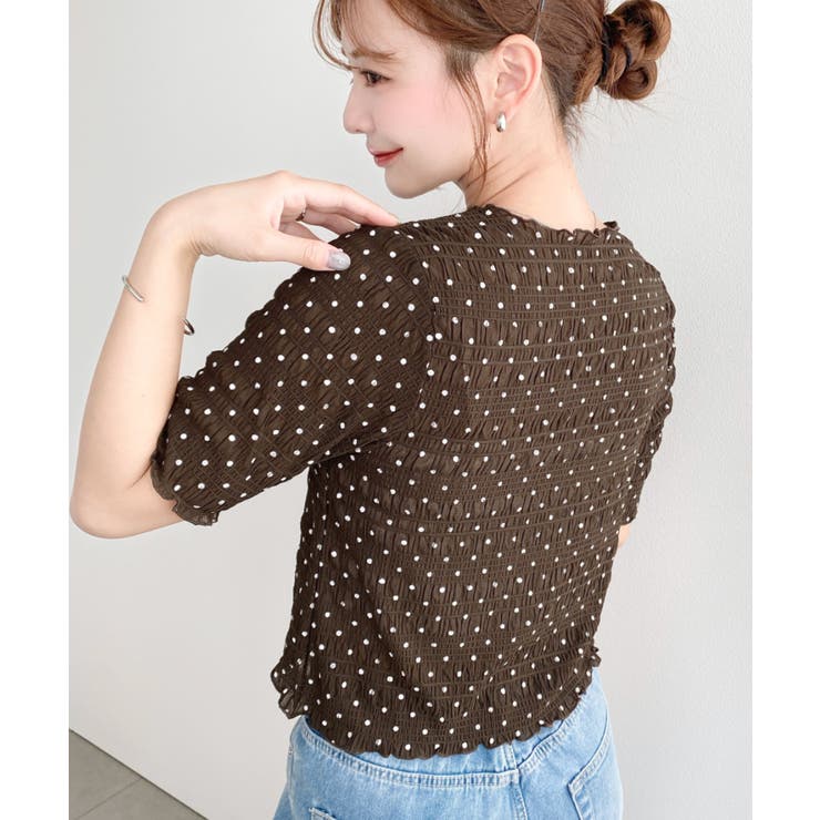 ドット柄半袖Tシャツ スモッキングレース | moment+ | 詳細画像21 