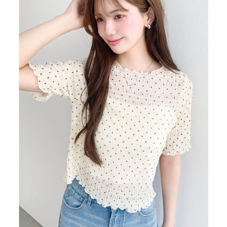 ドット柄半袖Tシャツ スモッキングレース | moment+ | 詳細画像26 