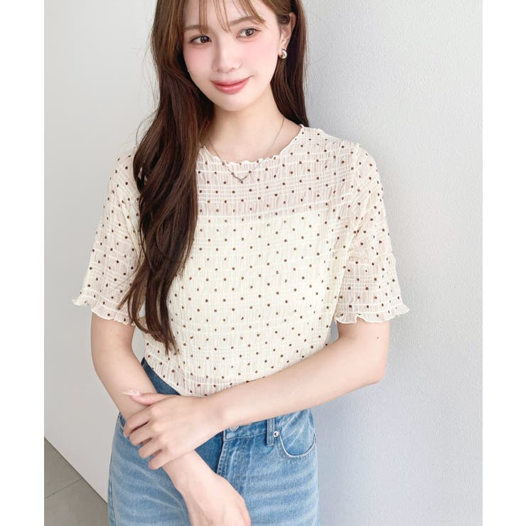 ドット柄半袖Tシャツ スモッキングレース | moment+ | 詳細画像27 